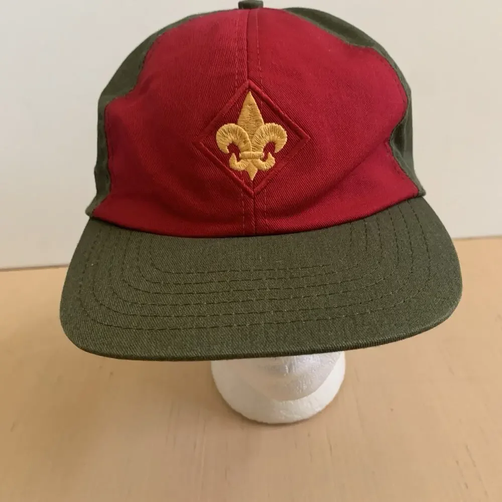 Boy Scout M/L Official Uniform Ball Cap Hat Green Red Adjustable Snapback USA
